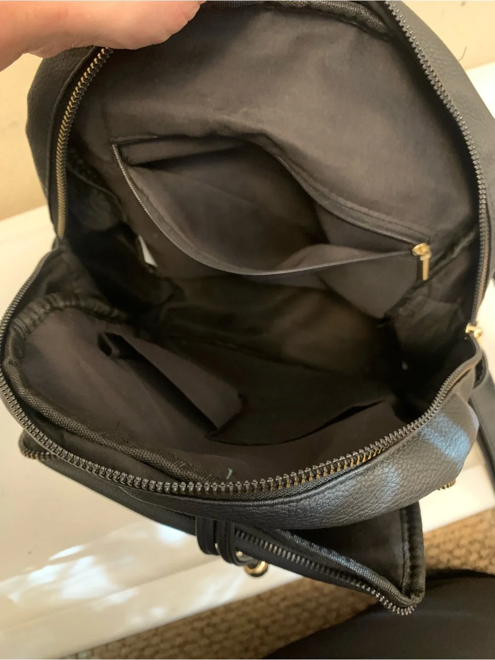 Women’s Black Leatherette Drawstring Backpack